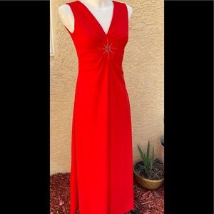 Vintage 1970s Maxi Poly dress sexy red/Orange Med